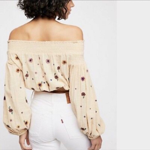 Free People Sweaters - Free People Saachi Embroidered Off The Shoulder Top Floral Boho Summer Beach Lg